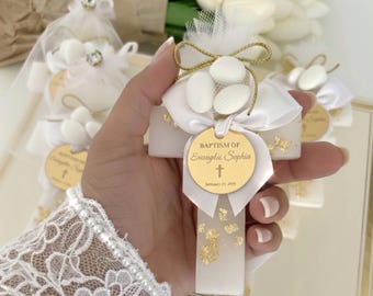 Imán personalizado de recuerdo de bautizo: detalle de bautizo con caramelos de almendra (12 cm x 7 cm)