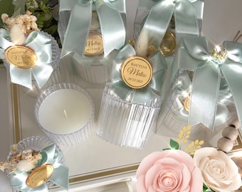 Personalized Baptism Candle Favor with Floral Ribbon - Christening Gift - Mi Bautizo