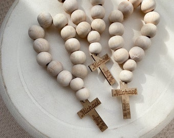 Personalized Mini Wooden Rosary: Baptism Christening Favor
