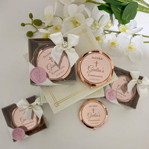 Bomboniere personalizzate per il battesimo di bambina e bambino, bomboniere con specchietto compatto in oro rosa per il battesimo, bomboniere per il battesimo, bomboniere per la prima comunione, bomboniere per il battesimo