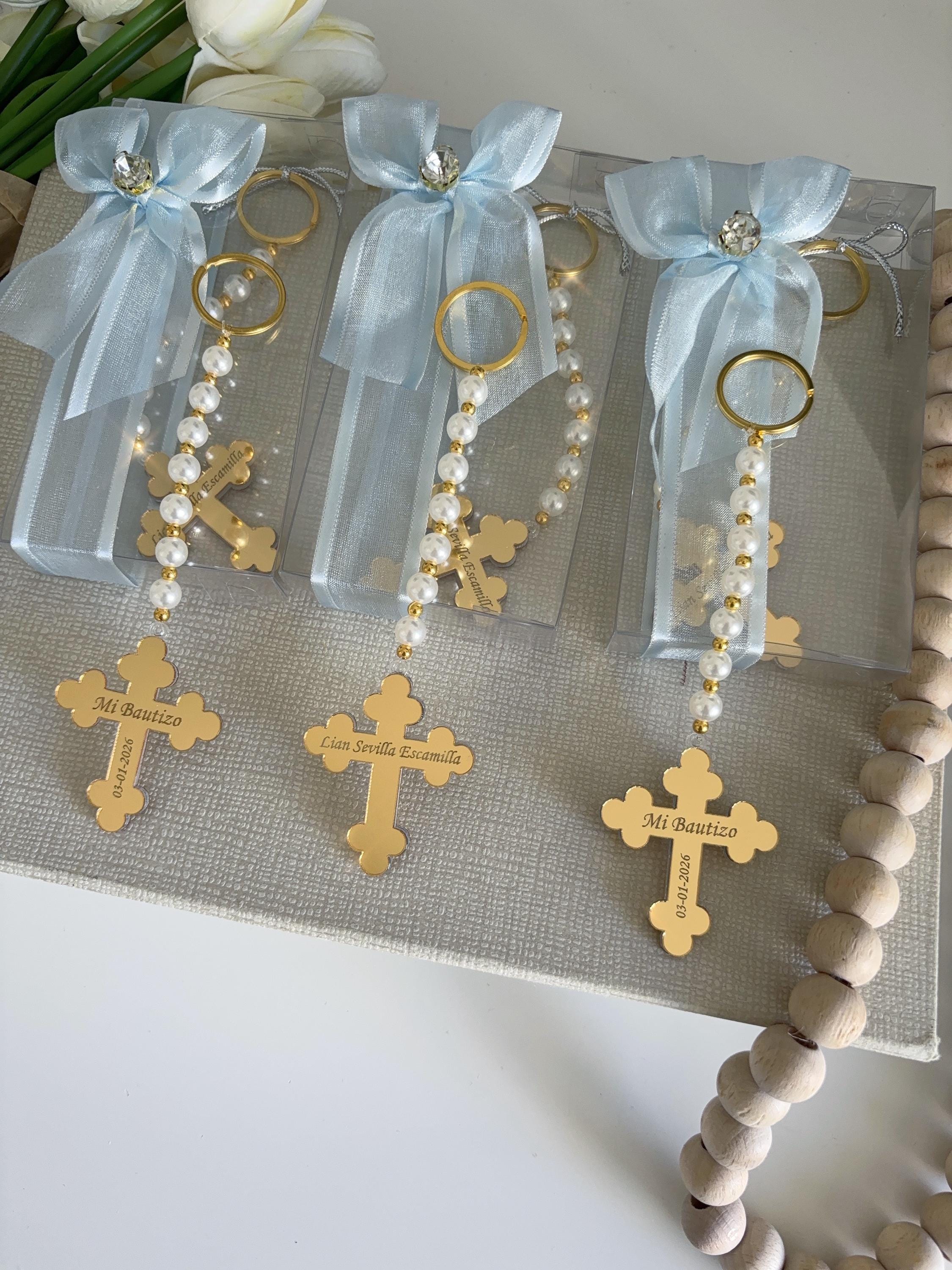 Personalized Baptism Keychain Favors: Cross, Pearl, and Bow - Etsy