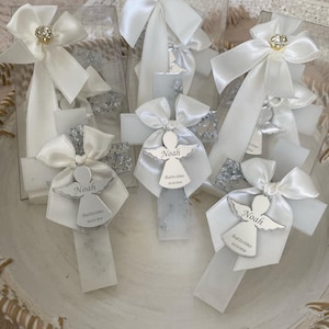 Bomboniera magnetica per battesimo con croce in argento, ricordo religioso fatto a mano, regalo personalizzato per il battesimo, bomboniere a forma di croce, prima comunione