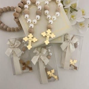 Custom Baptism Rosary Favors, Personalized Christening Gift, Personalized Mini Wooden Rosary Favor for Baptism & Communion, Rosary Favors