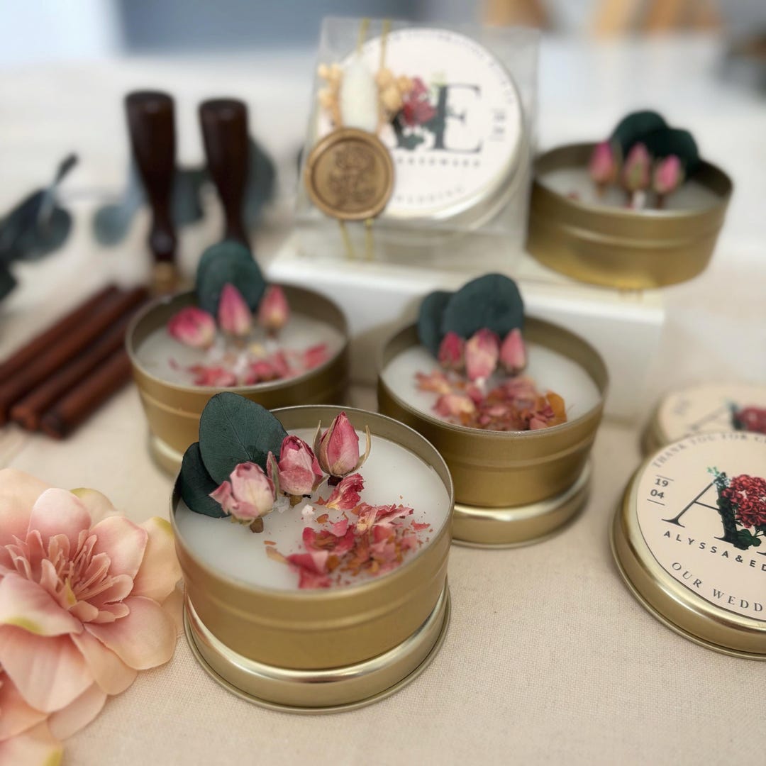 Custom Soy Wax Tin Candle – Dried Flowers, Orange Cinnamon Scent ...