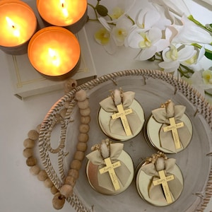 Custom Baptism Candle Favors, Christening Candle Gift, Mi Bautizo, Candle Thank You Gift, Communion Favors, Gold Candle Favors for Baptism