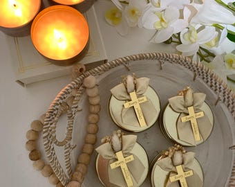 Personalized Baptism Candle Favor: Elegant Christening Keepsake