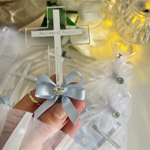 Personalized Baptism Favor: Acrylic Mirror, Dried Flowers & Ribbon