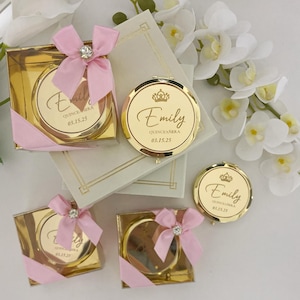 Regalos personalizados de quinceañera para niña, espejo compacto dorado personalizado, recuerdos de quinceañera, recuerdos de quinceañera, recuerdo de quinceañera