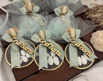 Recuerdo personalizado de almendras para bautizo: bolsita de tul con forma de anillo, recuerdo de bautizo, regalo para recién nacido.