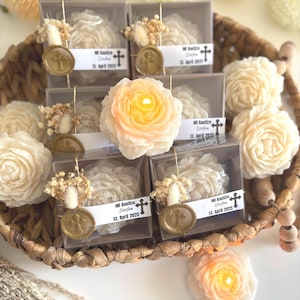 Custom Peony Candle Favors: Baptism, Christening, Communion