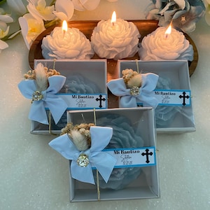 Custom Peony Baptism Candle Favors: Christening, First Communion