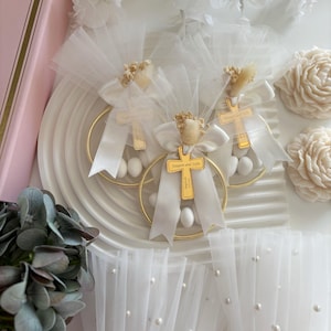 Personalisierte Mandel Süßigkeiten Taufe Gastgeschenke, Mandel Süßigkeiten im Ring, Benutzerdefinierte Taufgeschenke, Taufgeschenke, Heilige Kommunion Gastgeschenke, Mi Bautizo