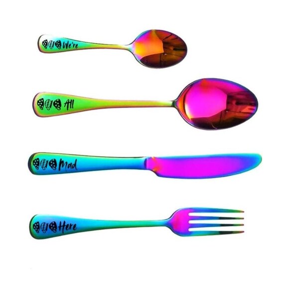 Alle waren hier verrückt Regenbogen Edelstahl Besteck Set Personalisiertes Geschenk