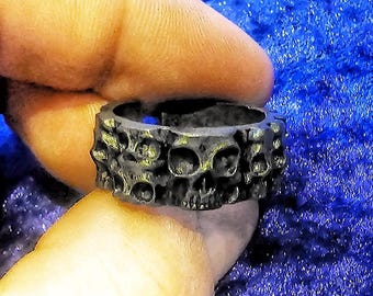 Blackened Skull 925 Sterling Silver Adjustable Pinkie Ring