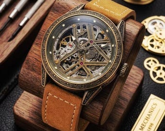 Vintage Men's Steampunk Gothic Bronze Mechanical Skeleton Wrist Watch Timepiece