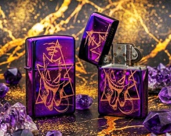 Gengar Design Messing Metalen Flip Aansteker Tekstgravure Anime Gepersonaliseerde Gamer Cadeau Zakaansteker
