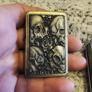 Skulls And Roses Black Plated Antique Bronze Lighter Personalised Gift