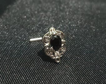 Black Zircon Statement L Shape Gothic Silver Nose Stud 20G