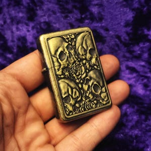 Skulls And Roses Gold Plated Antique Bronze Lighter Personalised Gift