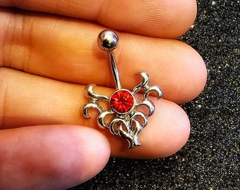 Blood Stone Gothic Silver Crest Belly Bar 14G