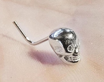 Schädel 925 Silber L Form Nasenstecker 20G