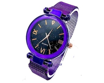 Deep Galaxy Purple Magnetic Strap Wrist Watch Personalised Gift