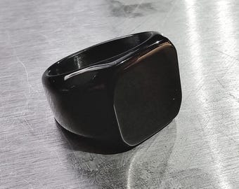Black Stainless Steel Signet Ring Personalised Engraving Gift