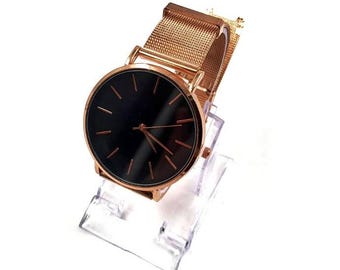 Rose Gold Classic Wrist Watch With Metal Chain Band Wrist Watch Personalised Gift