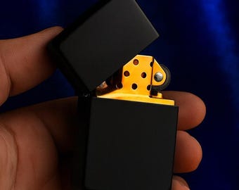 Black & Gold Brass Flip lighter Name Date Message Engrave Personalised Gift