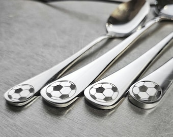 Football Design Name Date Message Engraving 4pc Cutlery Set Personalised Gift