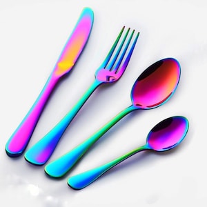 Rainbow Stainless Steel 4pc Cutlery Engraving Personalised Gift Set