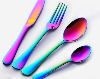 Rainbow Stainless Steel 4pc Cutlery Engraving Personalised Gift Set
