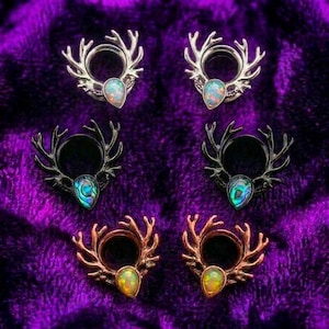 Hirschgeweih Opal Ohr Tunnel, Edelstahl Ohr Plug Dehner, Edelstein Gauge Schmuck Paar