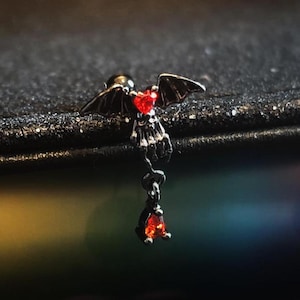 Winged Skeleton Hand Dangle Gem Ear Stud Earring Cartilage Tragus Helix Stud Body Piercing