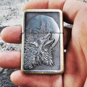 Wolf Plated Antique Bronze Lighter Engraving Personalised Gift
