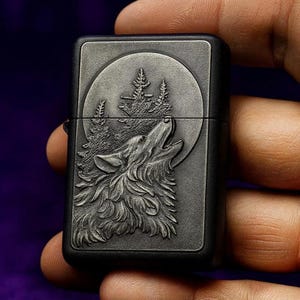 Wolf Silver Metal Plated Antique Bronze Flip Lighter Name Date Message Engraving Personalised Gift