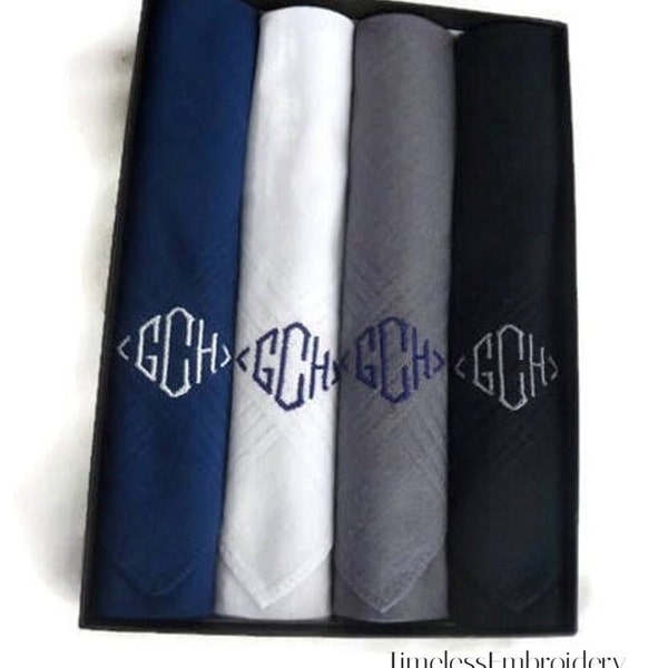 Monogrammed Handkerchief Assorted Solids. Set of 4. Cotton Handkerchiefs. 2nd Anniversary Gift.  Mens Gift.