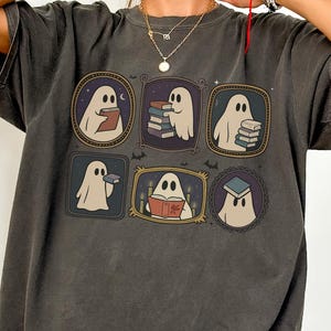 Comfort Colors® Ghost Reading Books Shirt, Bookish Halloween Shirt,Teacher Librarian Halloween,Cute Ghosts Reading Books Tee,Funny Halloween