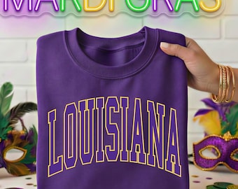 Louisiana Sweatshirt, Varsity LA Sweatshirt, Mardi Gras Sweatshirt, Louisiana Mardi Gras Sweater, Mardi Gras, Louisiana Crewneck Sweatshirt