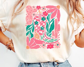 Cowgirl Boot Shirt, Country Concert Tee, Floral Western Graphic Tee for Women,Country Shirt,Cowboy Shirt,Country Girl Shirt,Western Clothing
