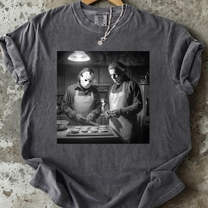 Comfort Colors® 90s Horror Movie Shirt, Michael and Jason baking Shirt, Funny Halloween Shirt, Vintage Halloween, Retro Michael Myers Shirt,