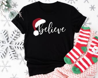 Camicia natalizia Believe, camicia natalizia Believe Camicia natalizia alla moda T-shirt natalizia, camicia natalizia per la famiglia, camicia natalizia per le vacanze