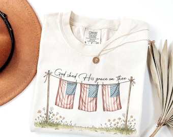 Comfort Colors® God Shed His Grace On Thee Shirt, Christian 4th of July Shirt, Independence Day Shirt, Women T shirt, Cute USA flags, Trendy
