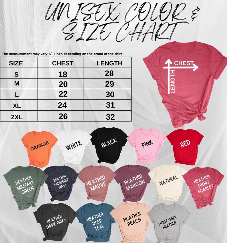 a group of t - shirts with the measurements for each shirt