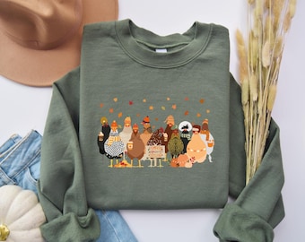 Fall Chickens Shirt, Fall Chickens Sweater, Women Fall Sweatshirt, Fall Sweater, Chicken Lover, Cute Chicken Sweatshirt, Trendy Shirt,