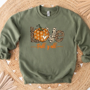 Love Fall Y&#39;All Shirt, Leopard Print Fall Shirt, Thanksgiving,, Pumpkin Sweatshirt,Pumpkin Season Sweater,Thanksgiving Tshirt,Halloween tee