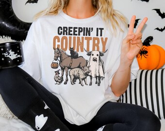 Creeping It Country Shirt, Western Halloween Skeleton Shirt,Halloween Heifer Tee, Country Halloween, Spooky Country Top, Western Ghost Shirt