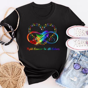 Cancer Ribbon Graphic Tees,Cancer Fighter Gift,Cancer Survivor shirt,Family Support T-Shirt,Fight Cancer In All Colors,Cancer Support Squad