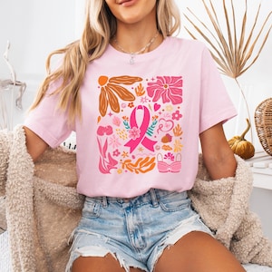 Breast Cancer awareness month shirt, I wear pink for breast cancer shirt, Boho floral pink ribbon t shirt, Support Shirt, Breast Cancer Tee