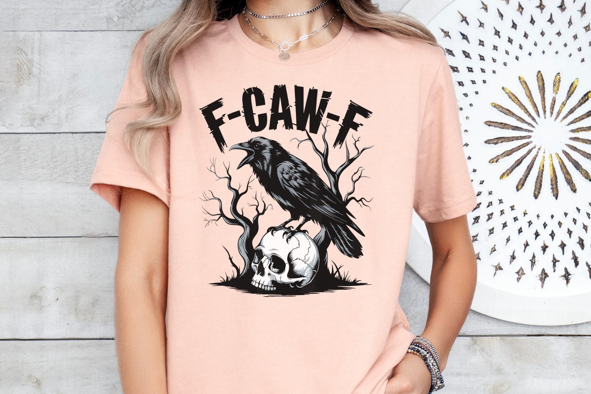 Funny Crow Shirt – F-caw-f Graphic V-Neck T-Shirt, Casual Black Bird Humor Tee